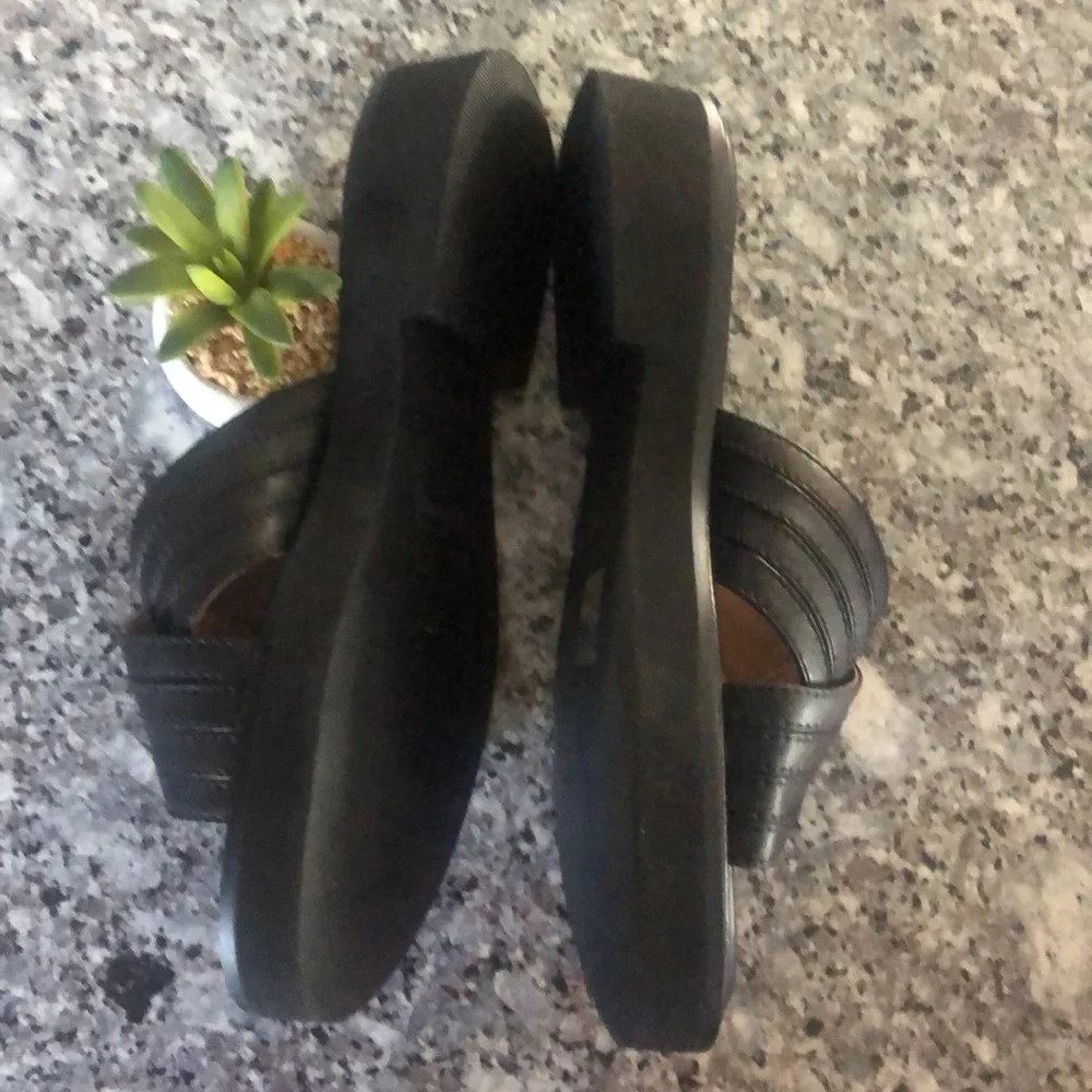 Madewell Alina BLACK Leather PLATFORM SLIDE 7.5 SANDALS NK043 NWOB